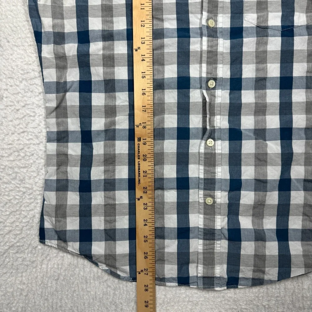 Banana Republic‎ Tailored Slim Fit Plaid Button Up L/S Blue Shirt Men's Size L